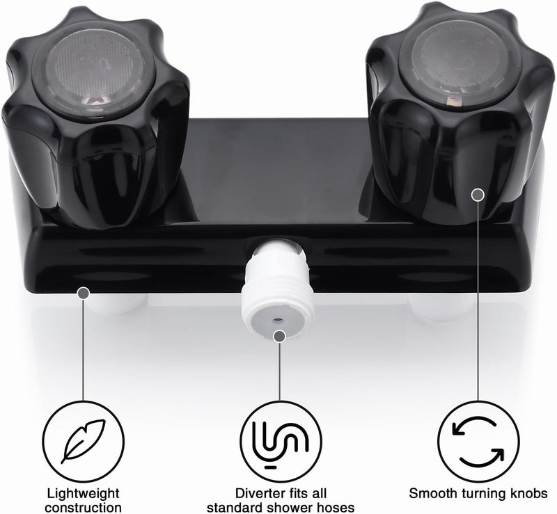LavishStream RV Shower Faucet, 4" Shower Valve Diverter with Dual Acrylic Control Knobs, Leak-Proof Design for RV Camper Van Travel Trailer Bathroom (Indoor/Outdoor Use), Black - Image 3